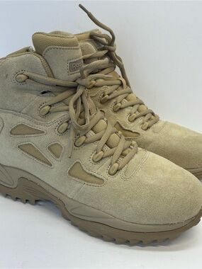 Reebok Desert Men’s Tan Suede Tactical Boots Rapid Response RB Side Zip 9 W EUC